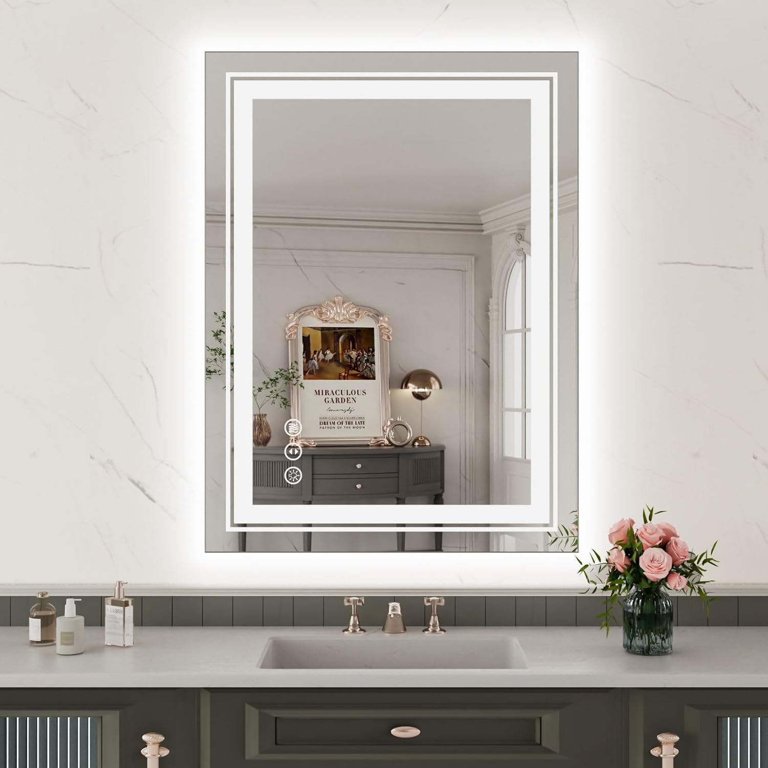 WTTY 24x32 LED Bathroom Mirror with Anti-Fog and Dimmable Lights