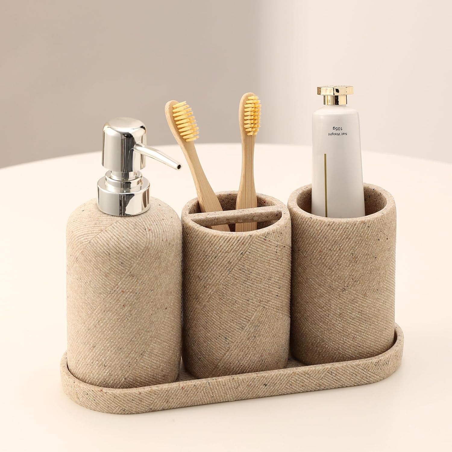 Haocoott Bathroom Accessories Set 4 Pieces Modern Decor Beige