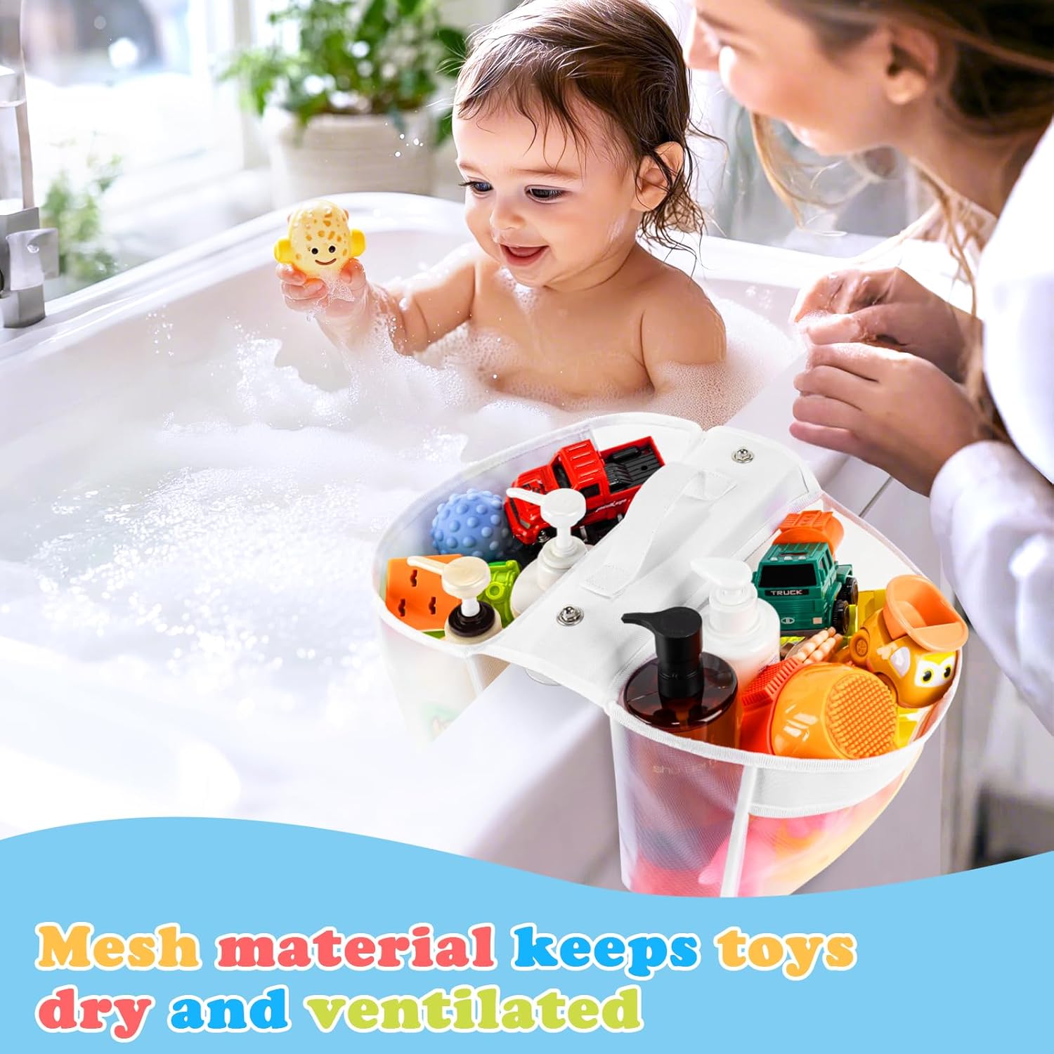 Playexen Bath Toy Organizer with Suction Cups and Handle