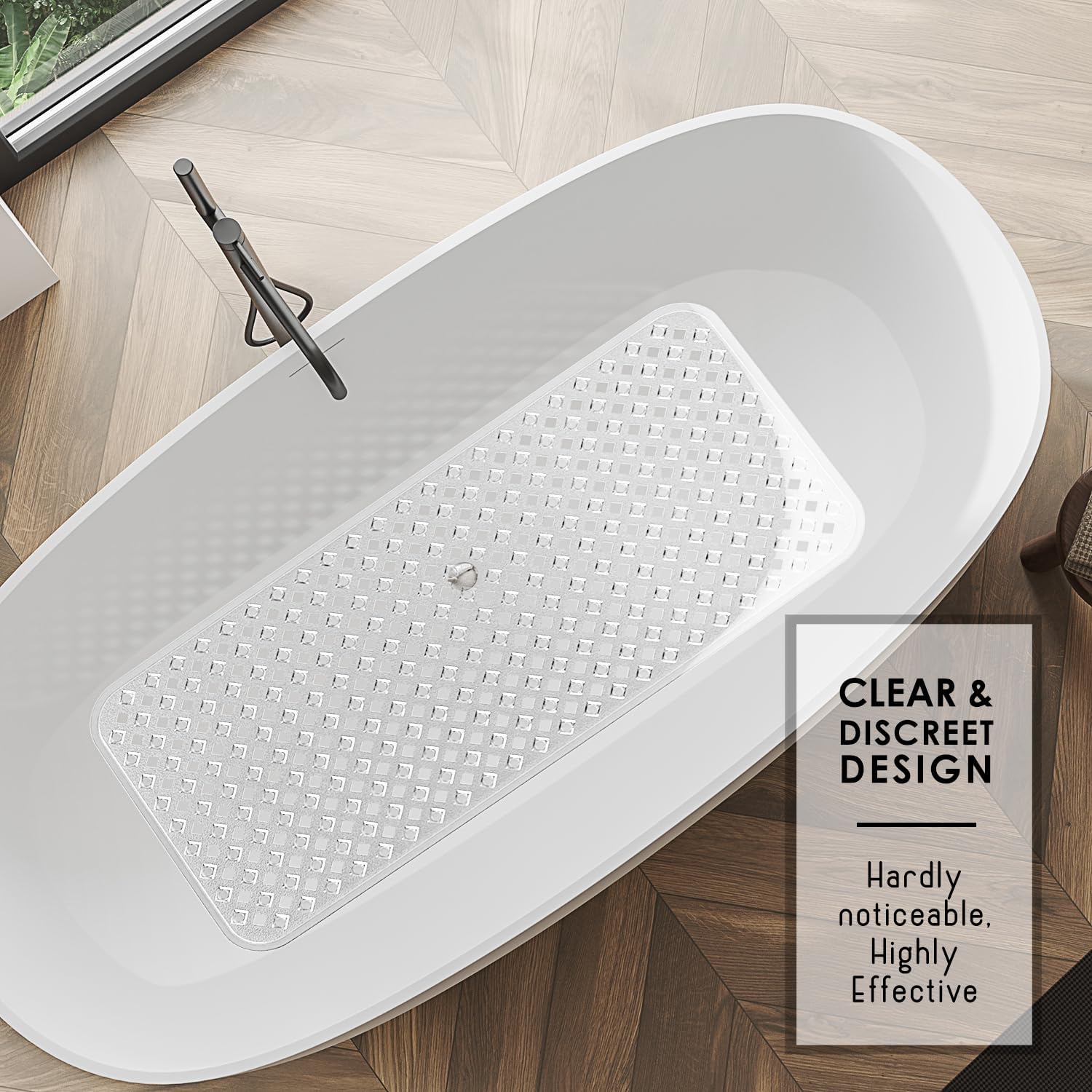 Clara Clark Non Slip Bath Mat 35x16 with Suction Cups and Drainage Holes