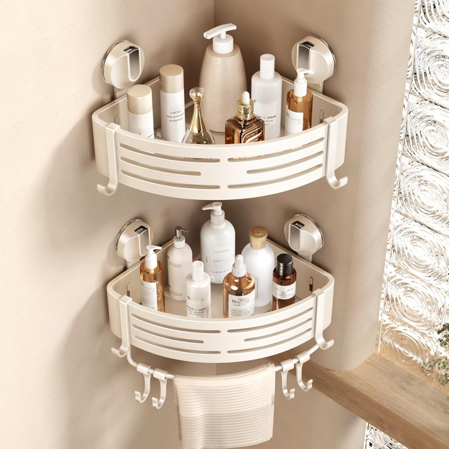 VOLPONE 2-Pack Corner Shower Caddy with Towel Bar