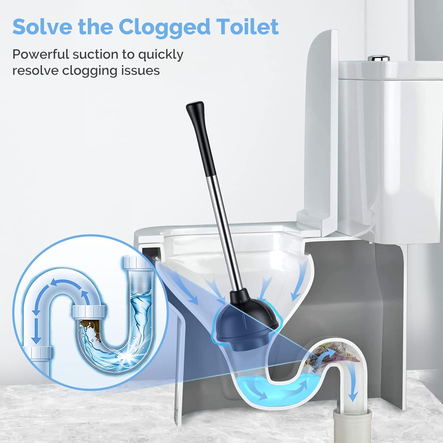 HAMITOR 2-in-1 Toilet Plunger and Brush Set with Holder