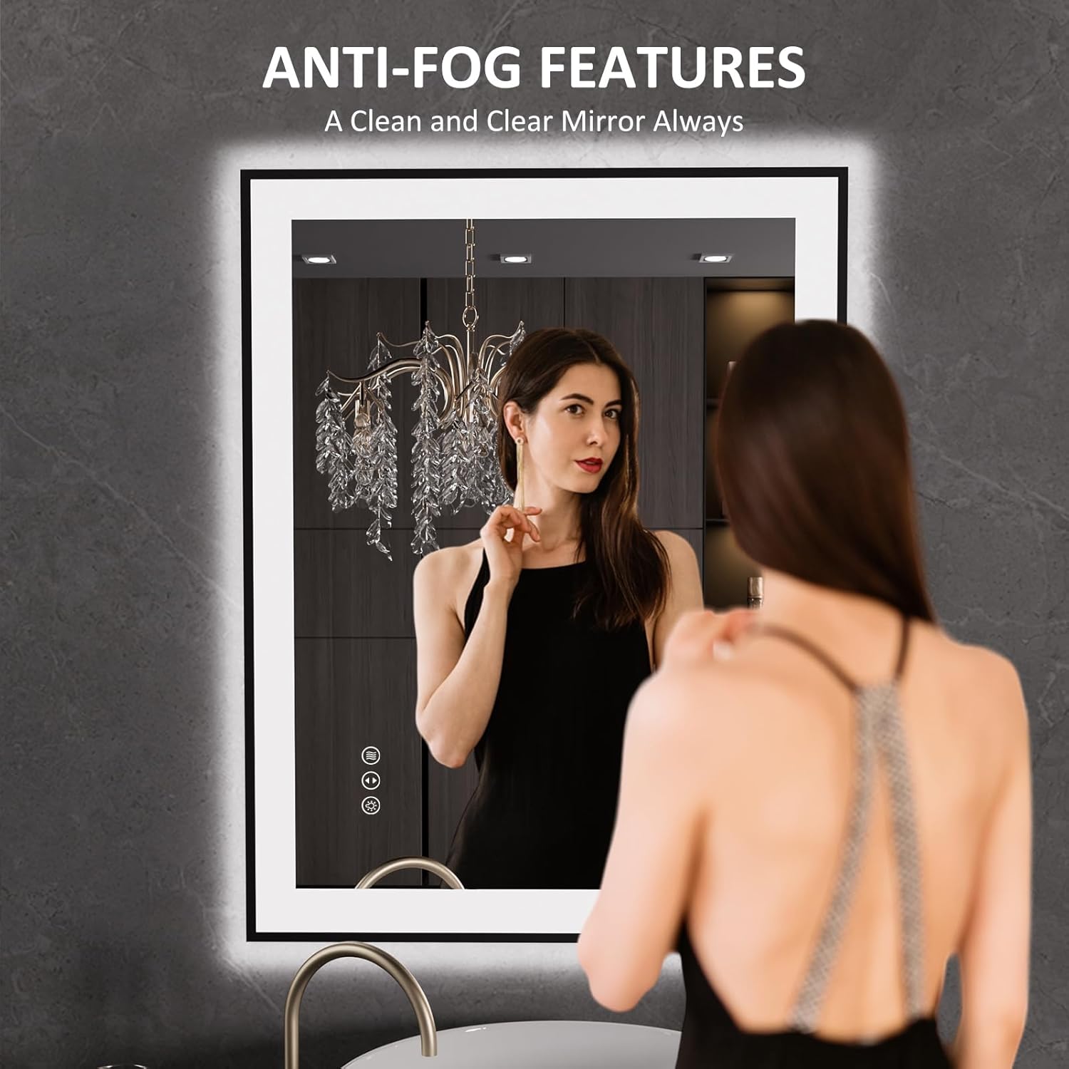 LOAAO 28X36 LED Bathroom Mirror with Black Frame