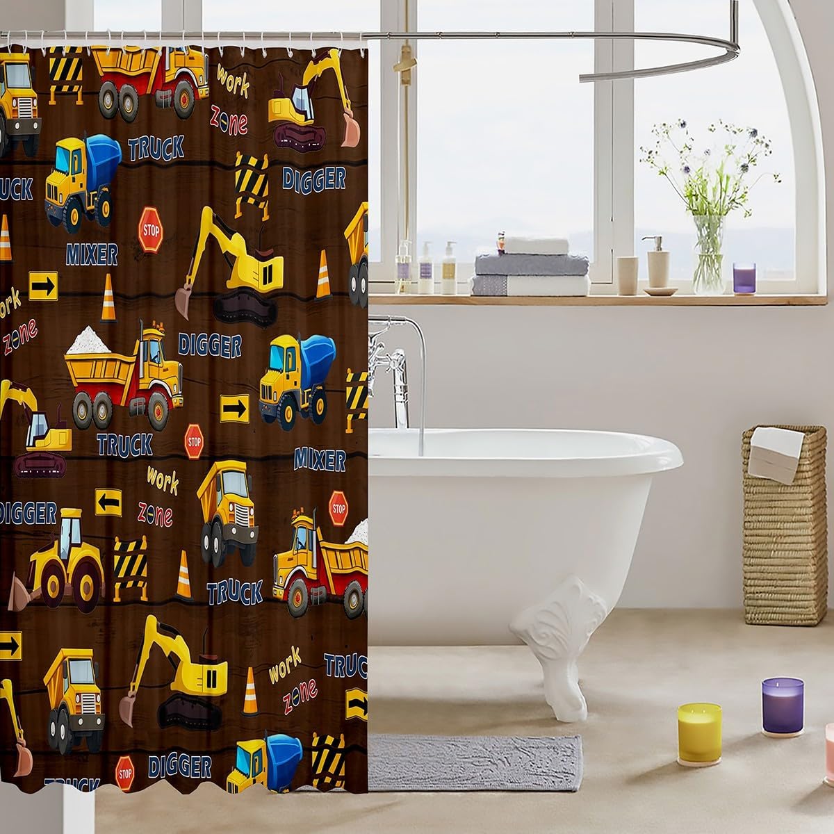 Manfei Boys Excavator Shower Curtain Set