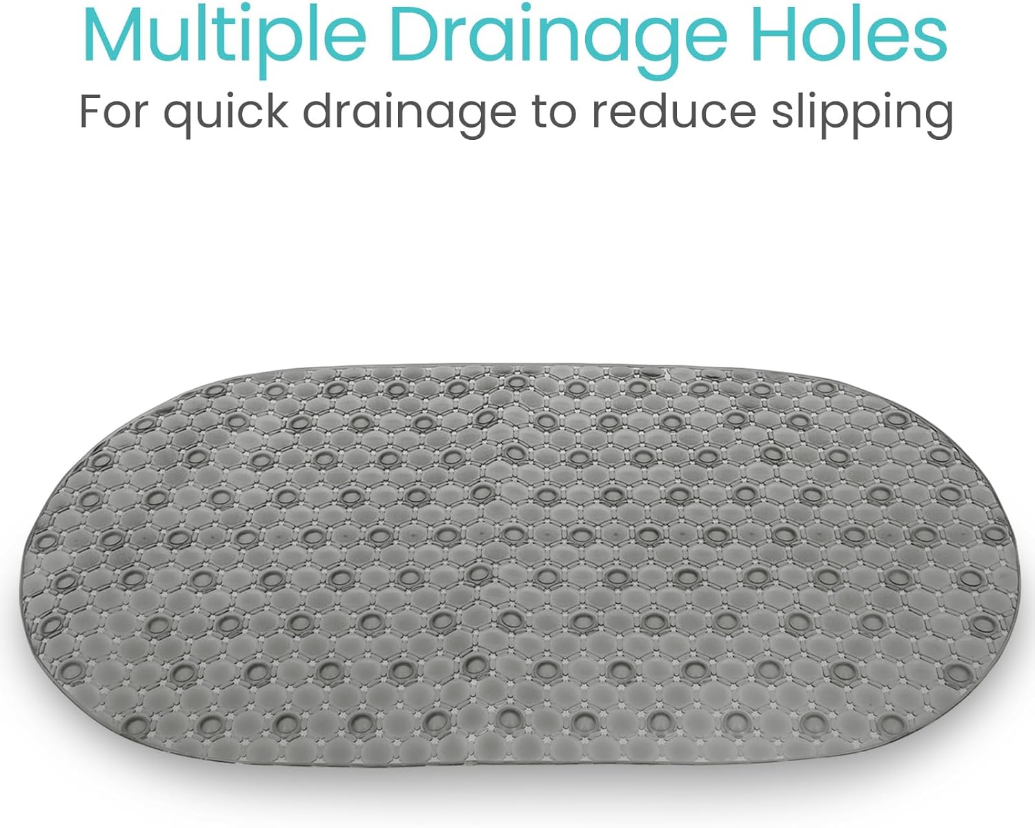 Vive Oval Bathtub Mat - Non-Slip Secure Durable Easy to Clean Gray