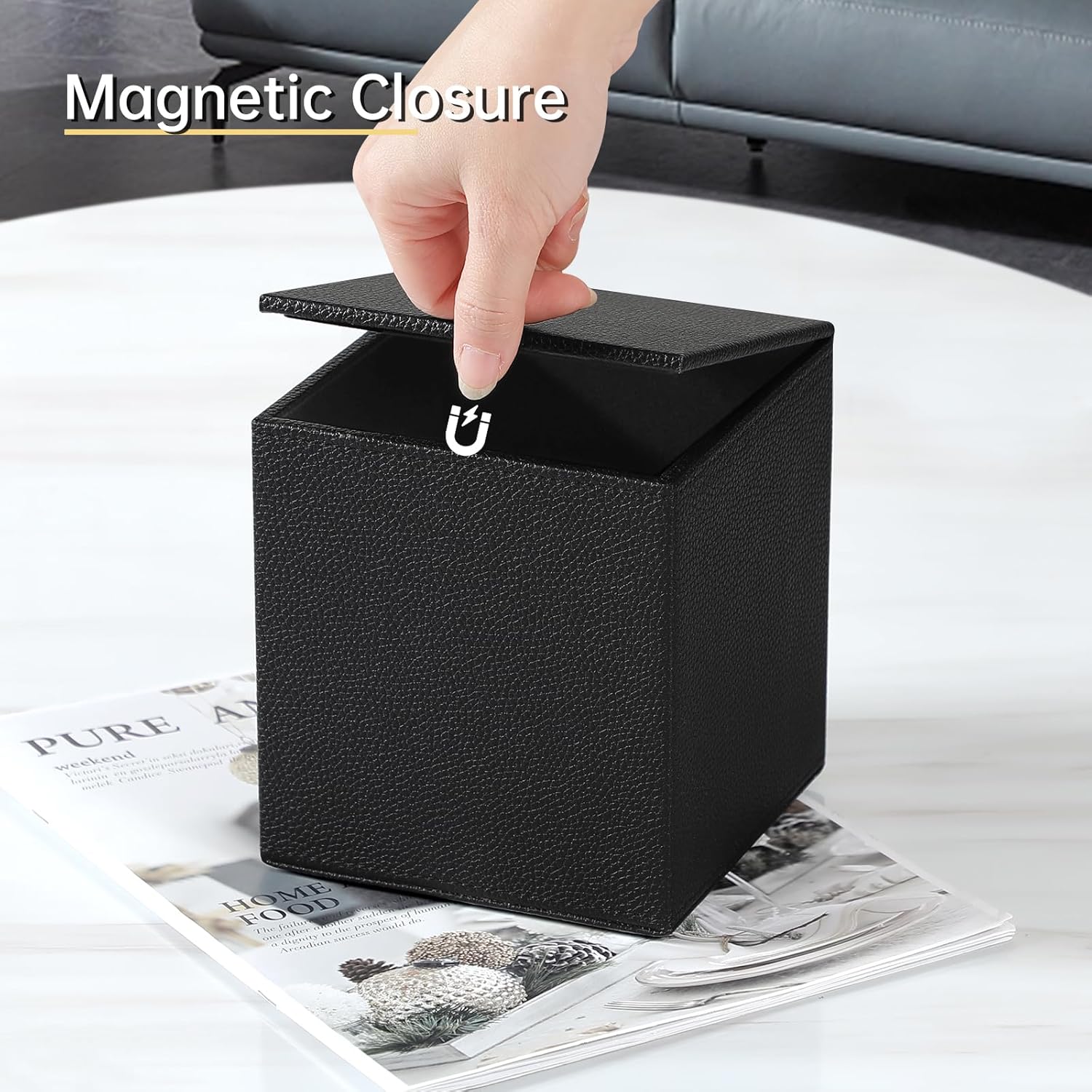 JLAMBOM Magnetic Tissue Box Cover Square Holder Black