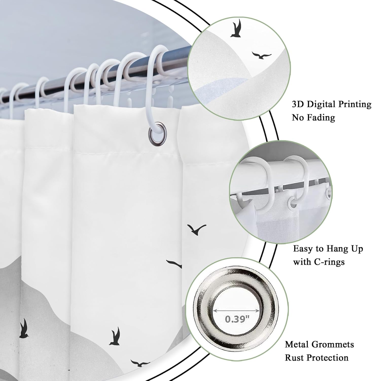 Riyidecor Misty Rainforest Shower Curtain 7 Pack Hooks