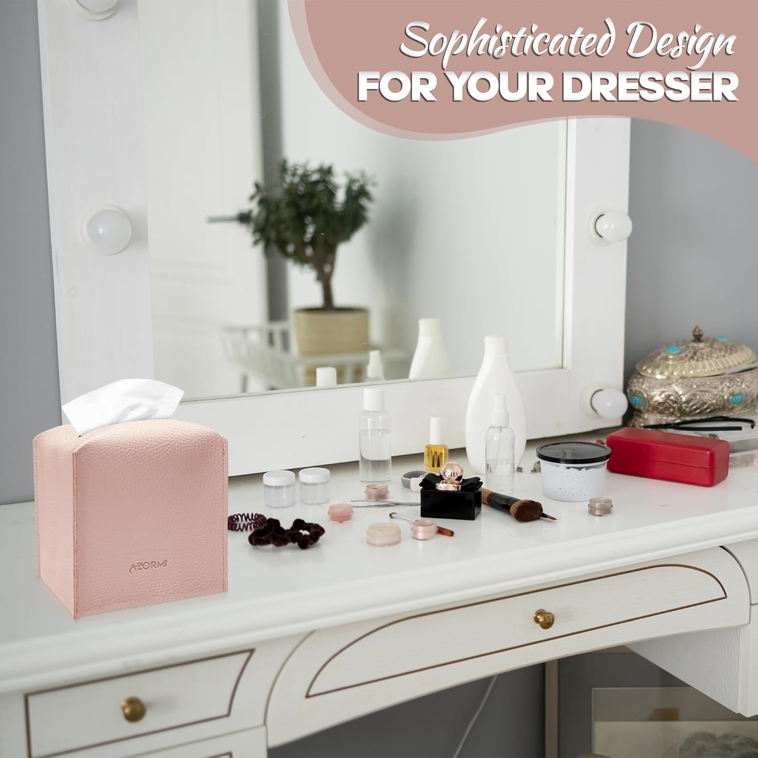 AZORMI Tissue Box Cover Holder Light Pink 1
