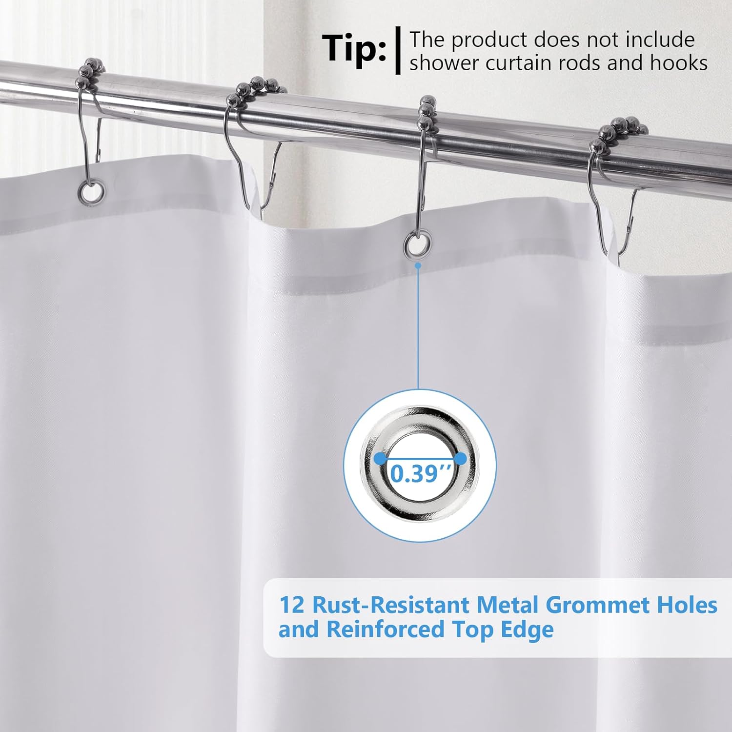 120GSM Waterproof Shower Curtain Liner with 3 Magnets - TPU Coating 71x72 Inch White