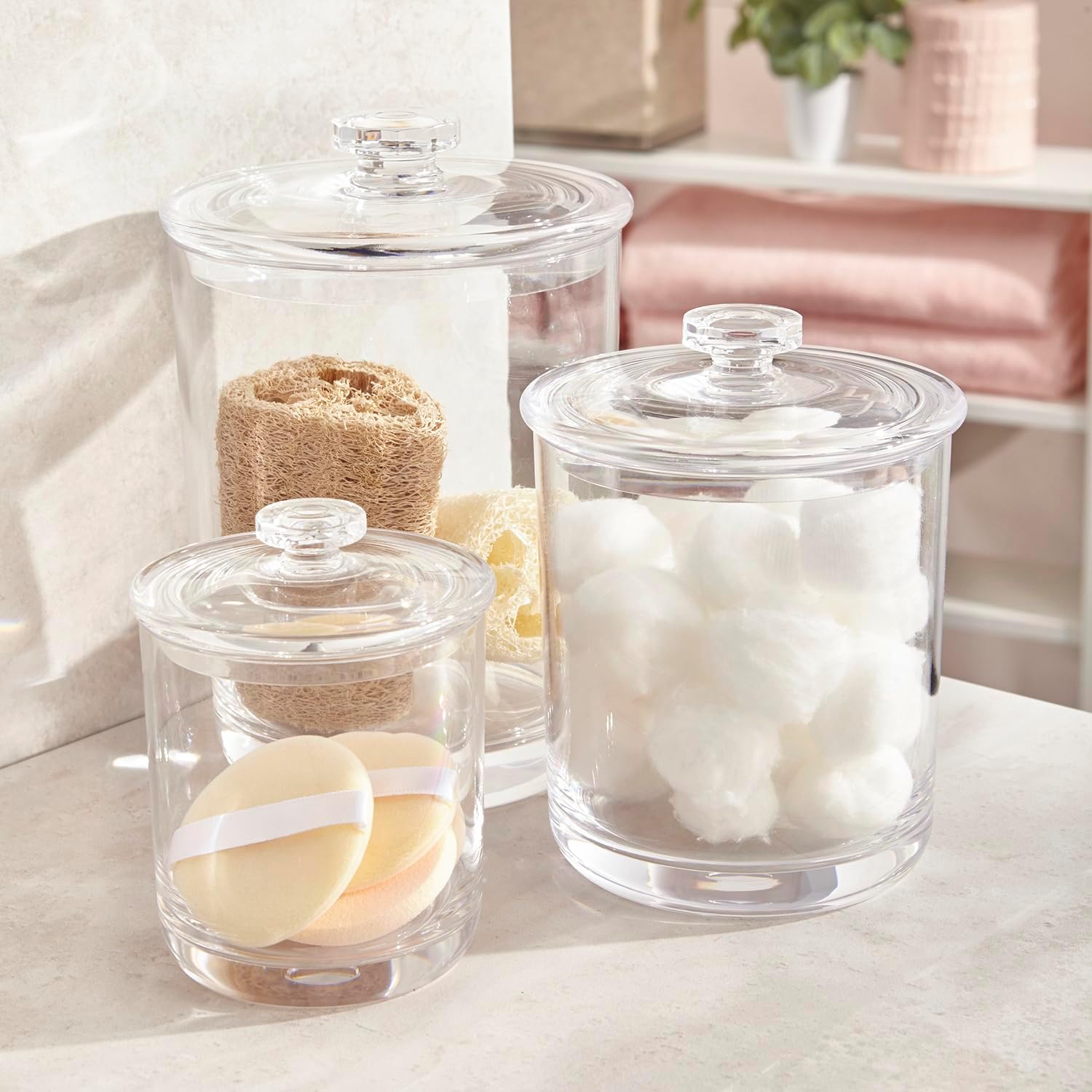 STORi 3-Pack Qtip and Cotton Ball Holders Clear Acrylic Jars