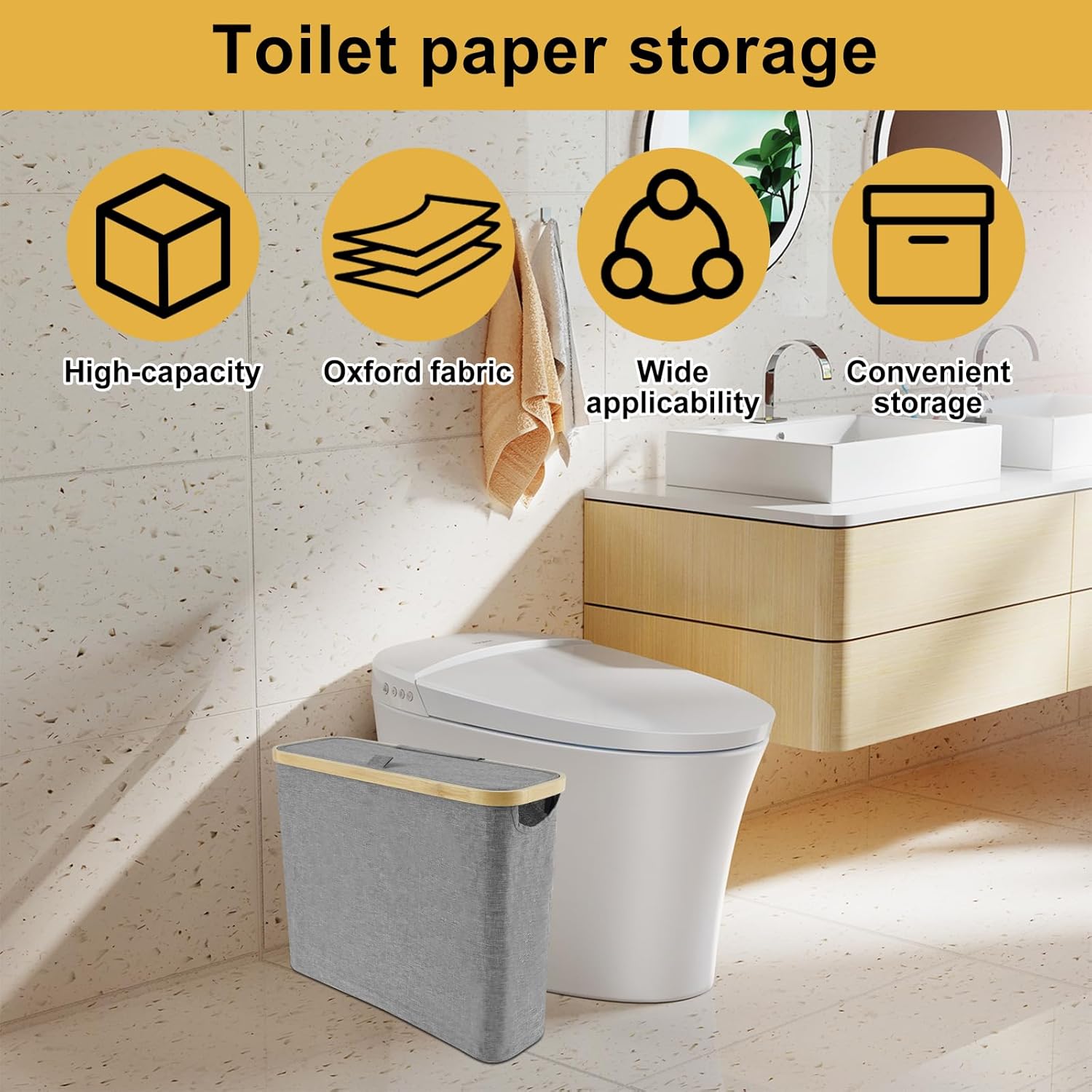 Toilet Paper Basket with Lid Holds 12 Rolls Gray