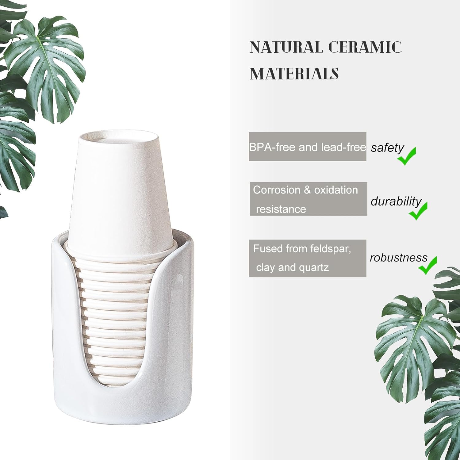 Bathroom Cup Holder Ceramic 3-4 oz Cup Dispenser White