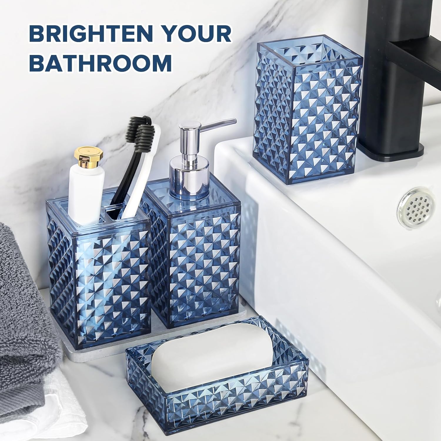 4 Pack Blue Acrylic Bathroom Accessories Set