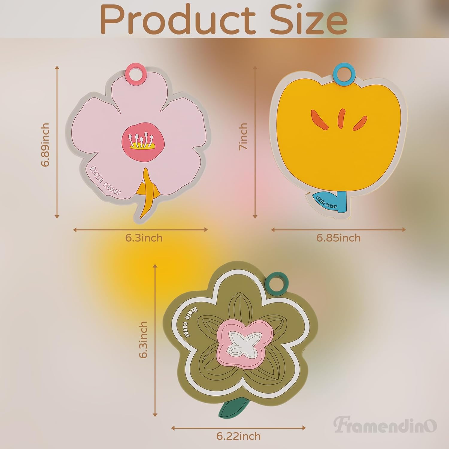 Framendino 3 Pack Flower Shaped Silicone Bathtub Drain Cover 1