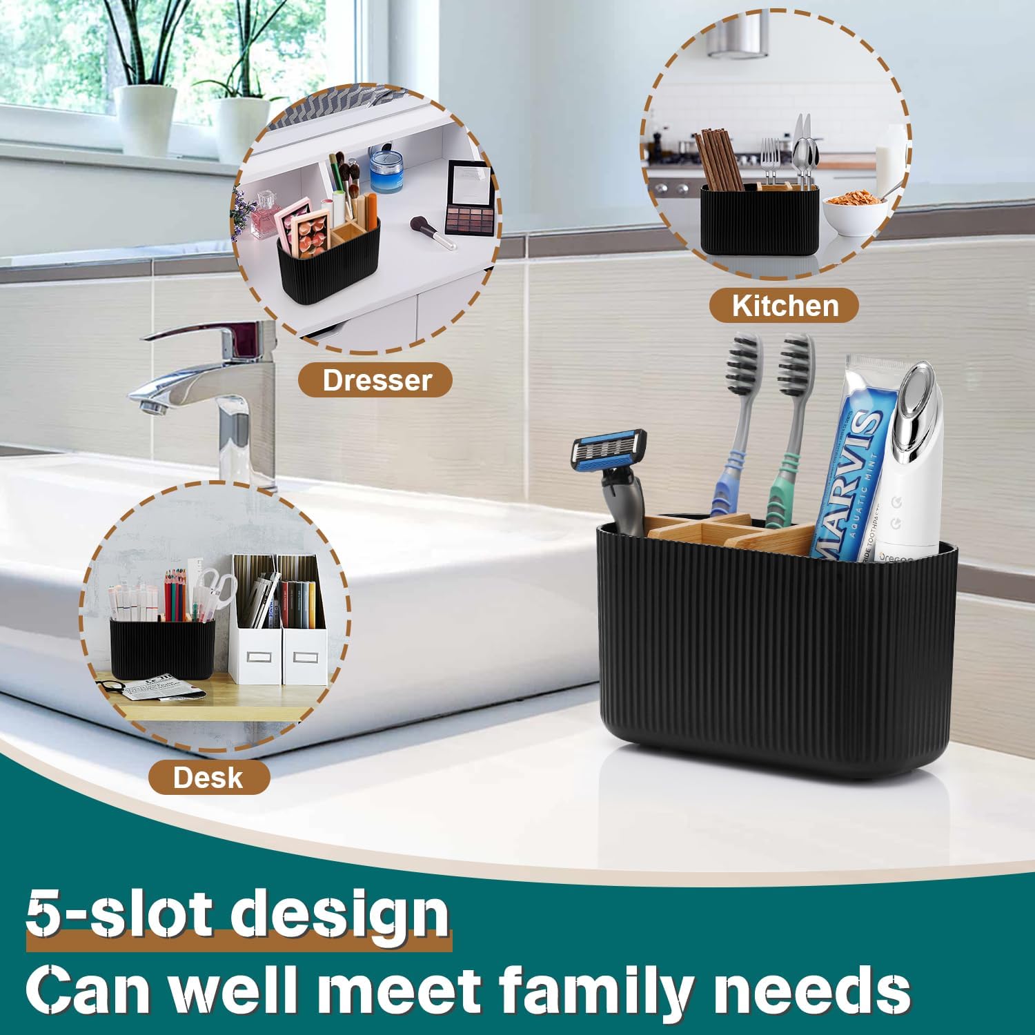 GFWARE Black Toothbrush Holder Organizer