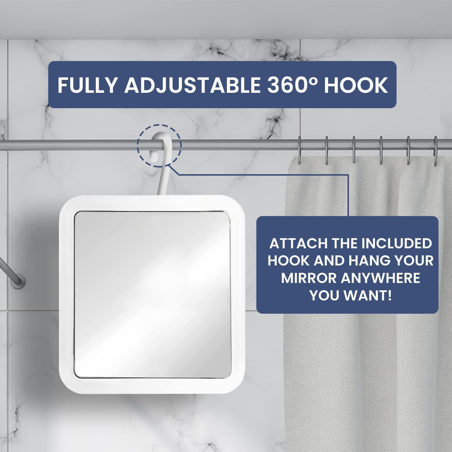 Mirrorvana Fogless Shower Mirror with 360 Swivel Hook