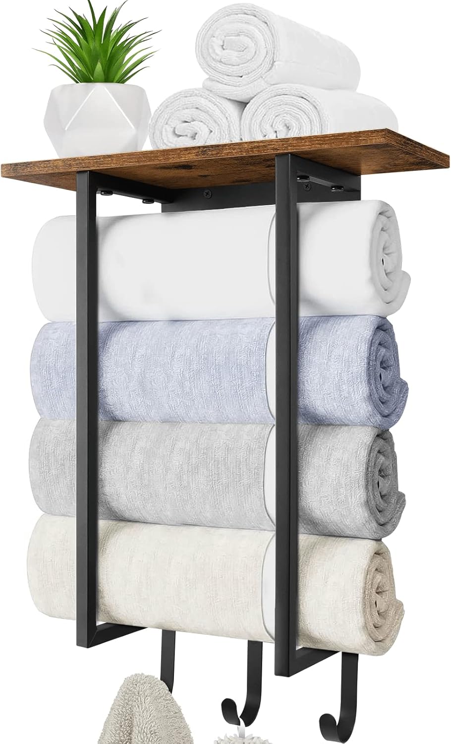 ELITEROO Towel Rack with Shelf and 3 Hooks
