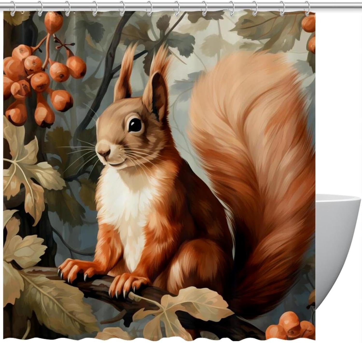 VAPOKF Cute Squirrel Shower Curtain Set with 12 Hooks