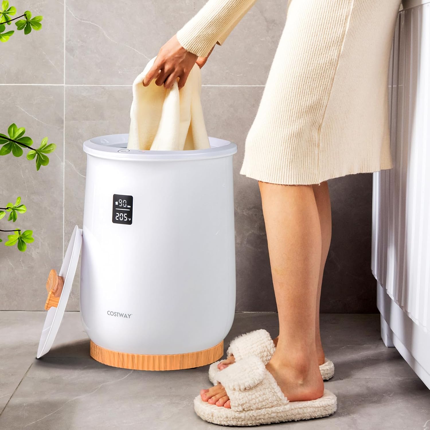 COSTWAY Bucket Style Towel Warmer with LED Display and Child Safety Lock White