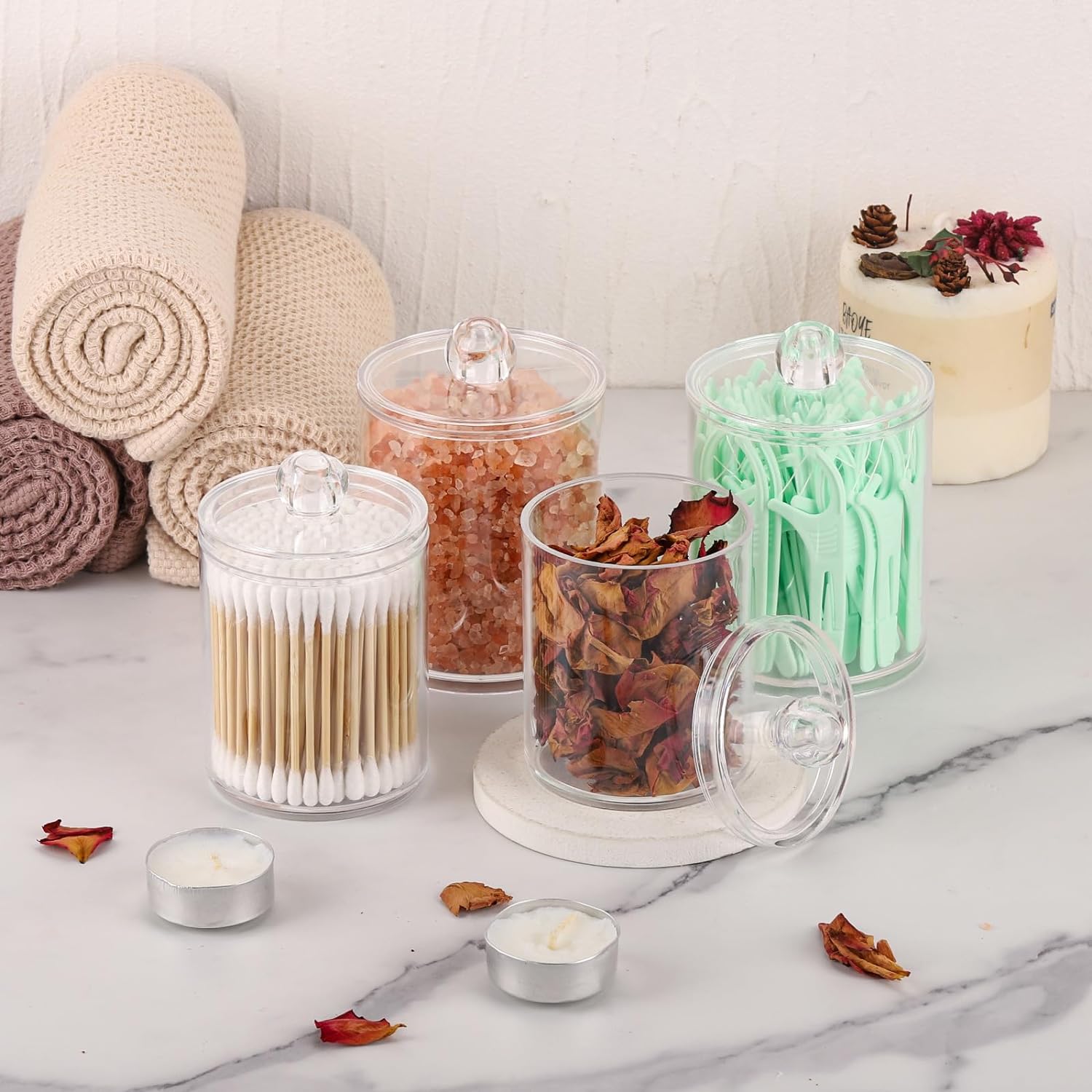 Tbestmax 4 Pack Q-tip Holder - Clear Plastic Bathroom Organizer