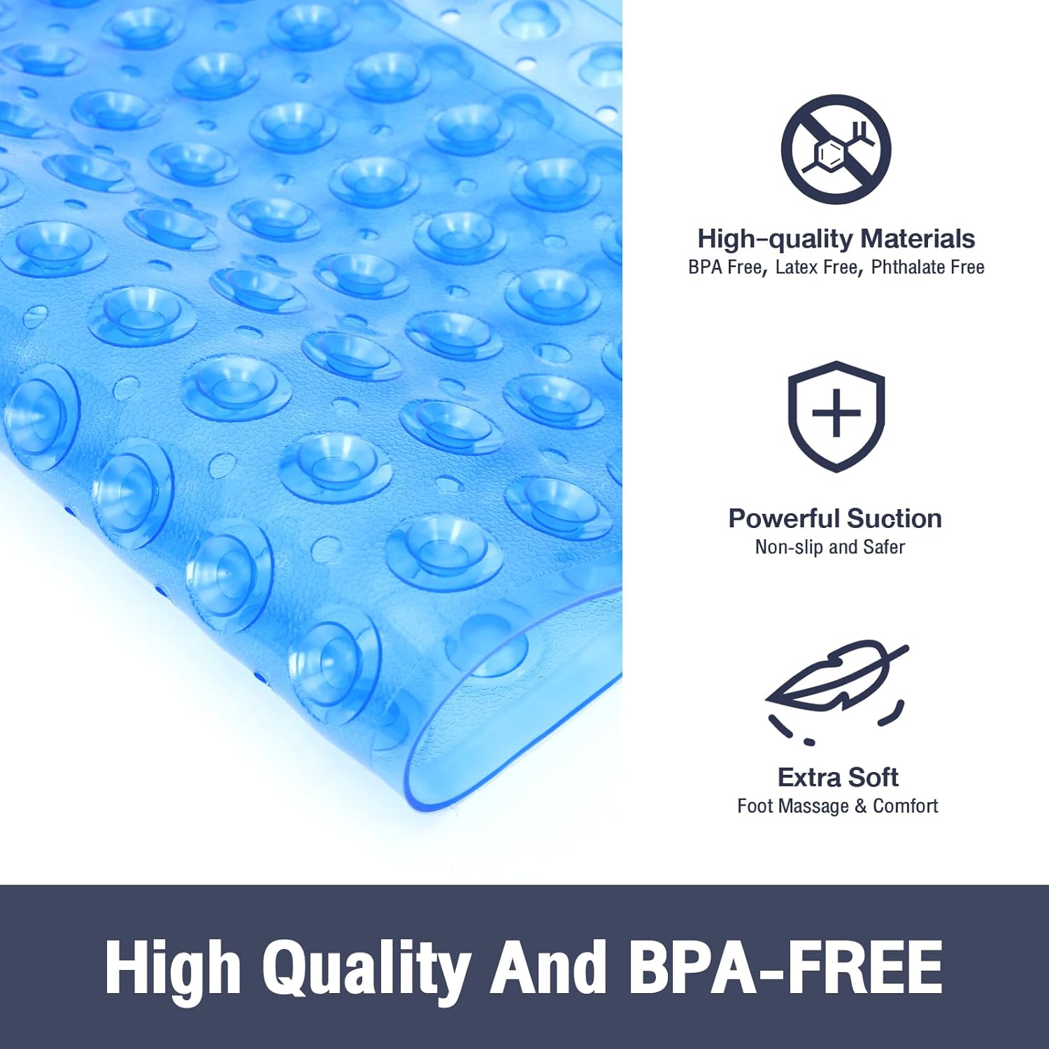 Naoloture Square Non-Slip Bath Mat with 169 Suction Cups
