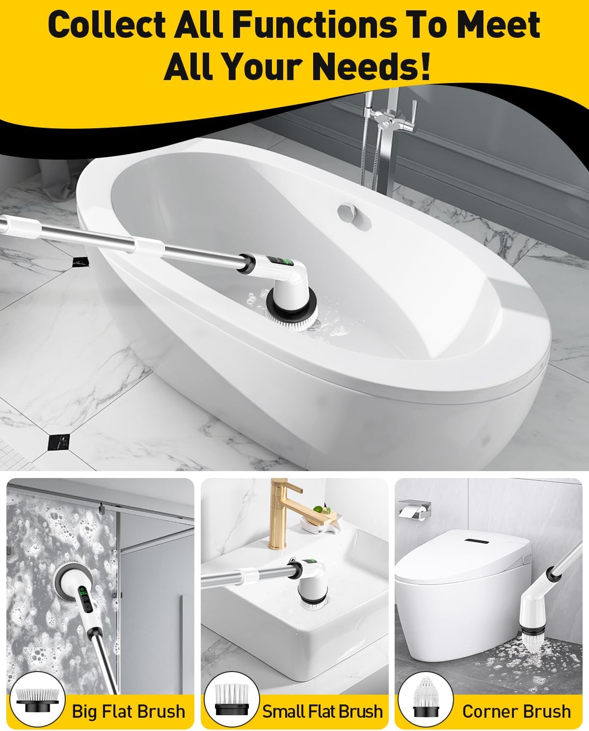 Electric Spin Scrubber Bathroom Cleaner Cordless 2 Speed