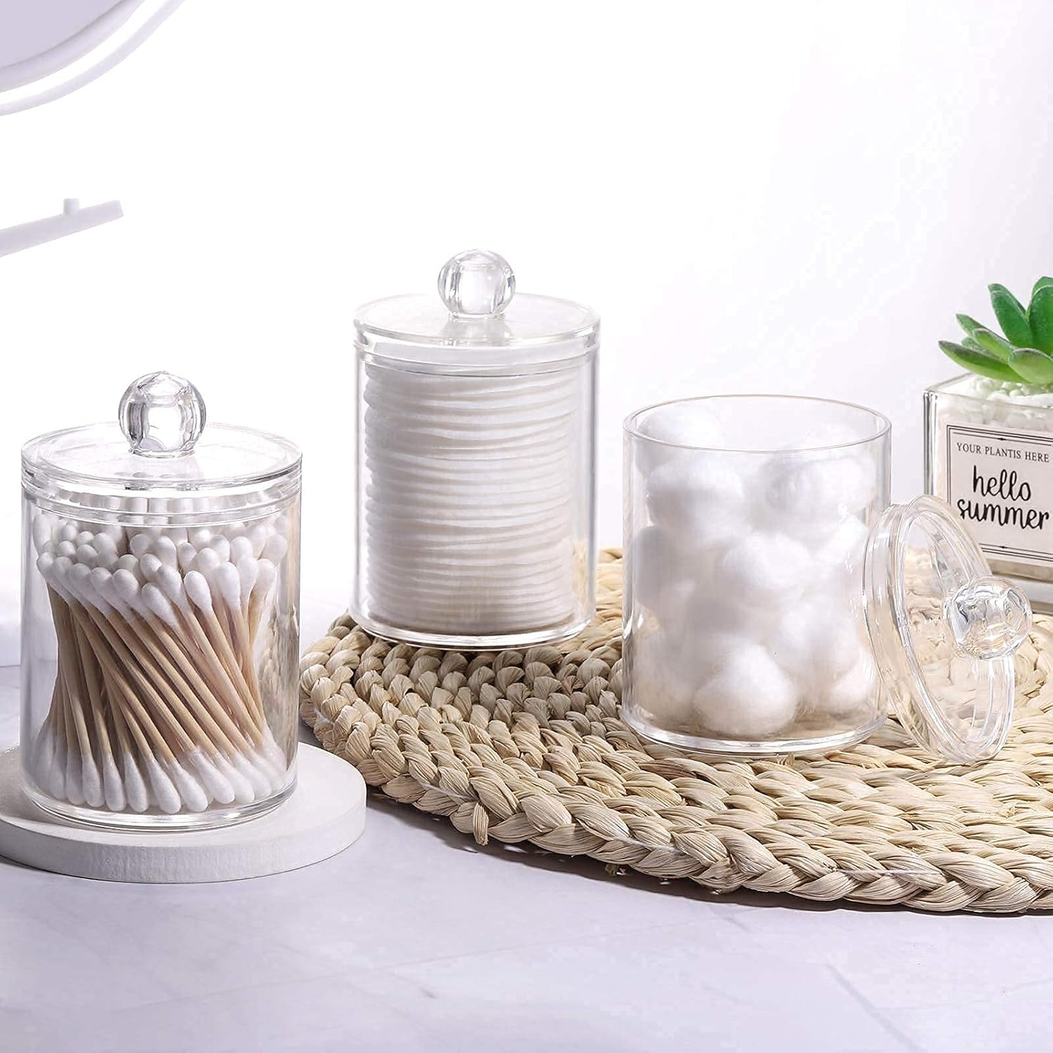 Tbestmax 3 Pack Cotton Swab Holder Clear Jar for Q-Tips