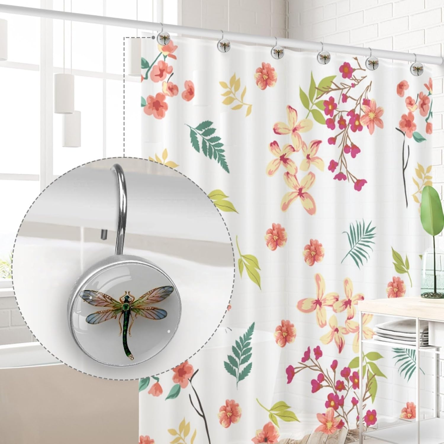 Dragonfly Gemstone Shower Curtain Hooks Set of 12