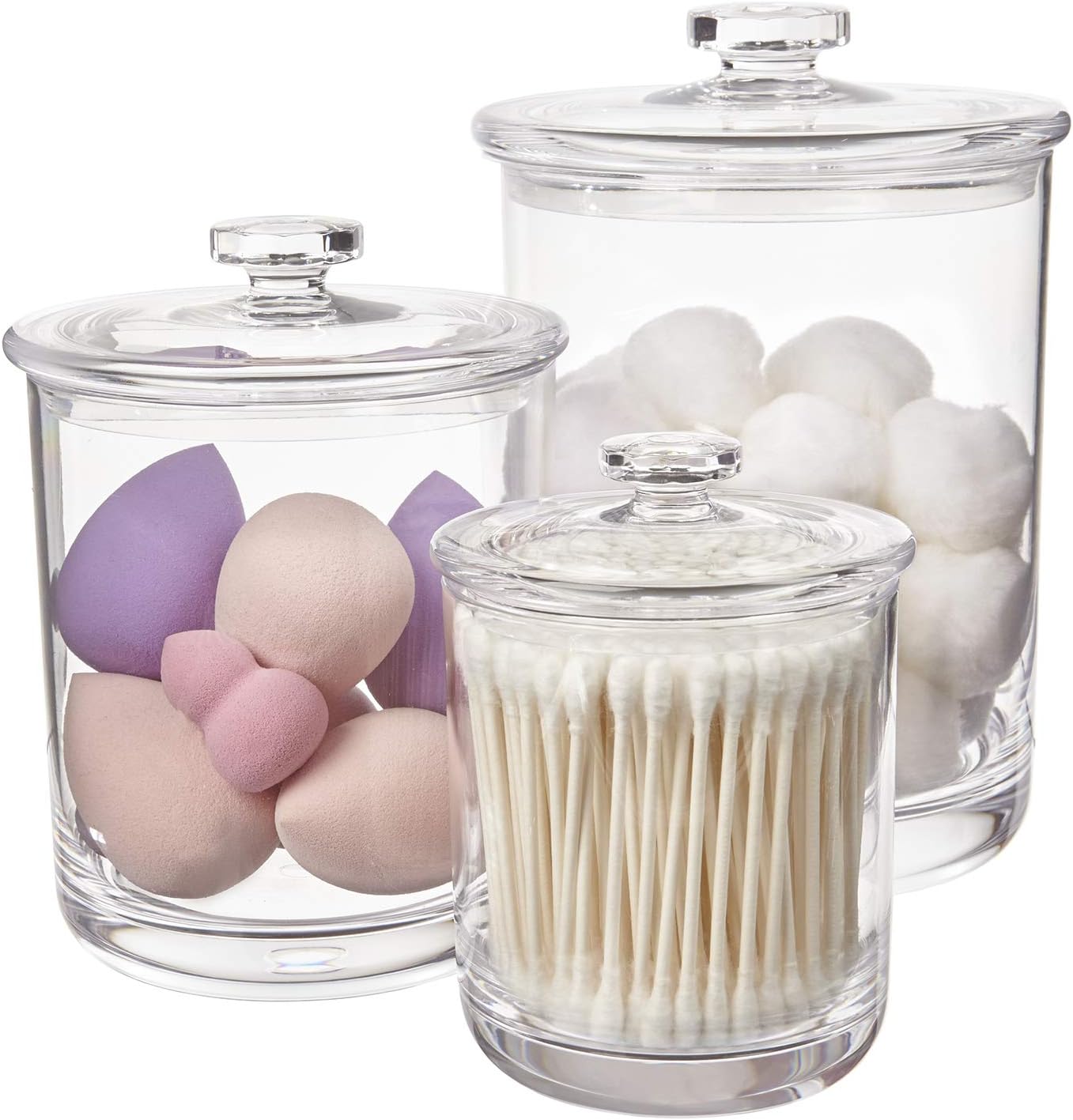 STORi 3-Pack Qtip and Cotton Ball Holders Clear Acrylic Jars