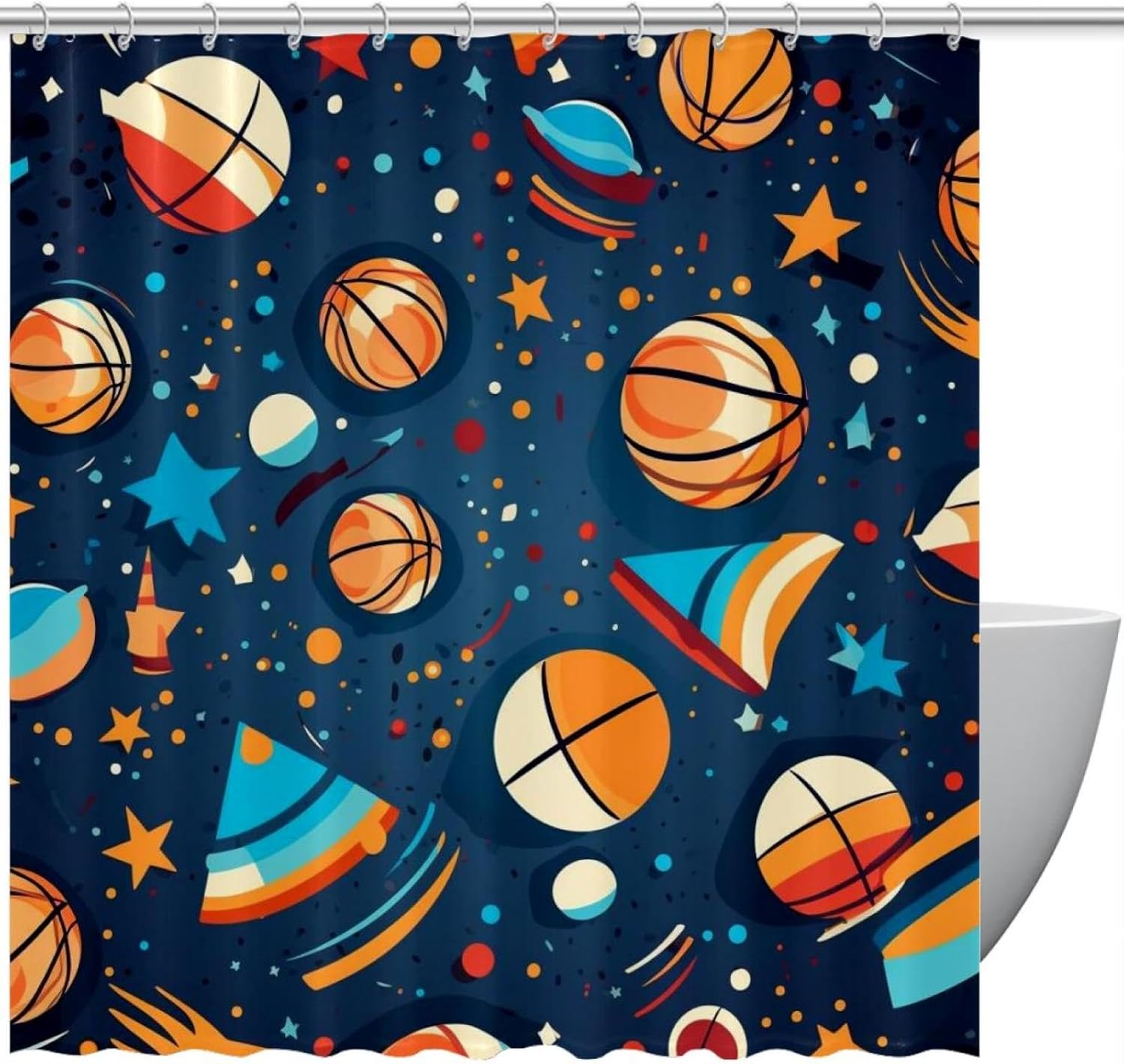 VAPOKF Basketball Shower Curtain Set with 12 Hooks 60x72 Inches 1