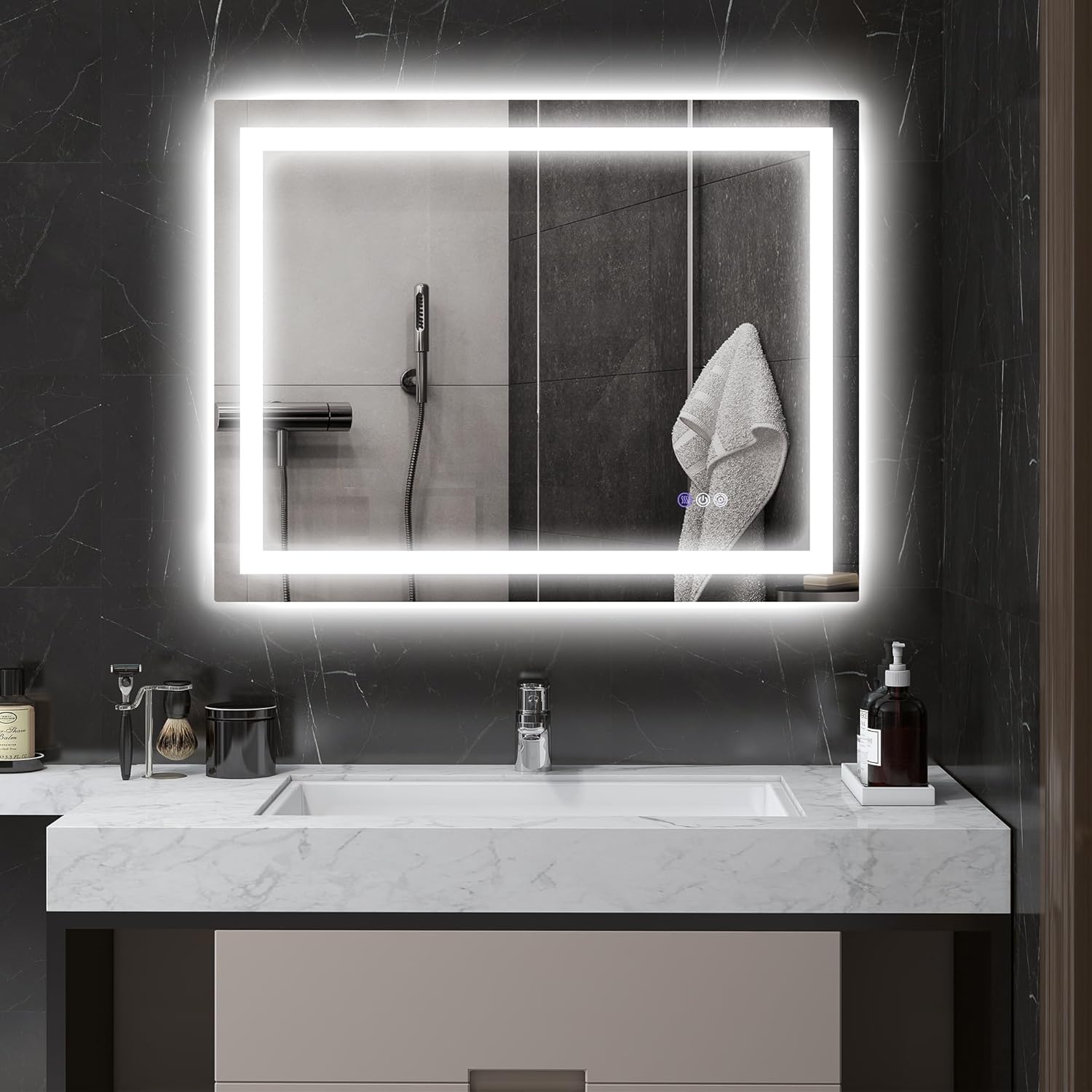 HOMCOM 35x28 Inch Dimmable LED Bathroom Mirror with Lights