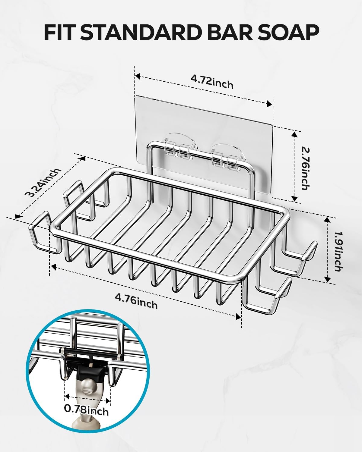 Nieifi Stainless Steel Bar Soap Holder with 4 Hooks