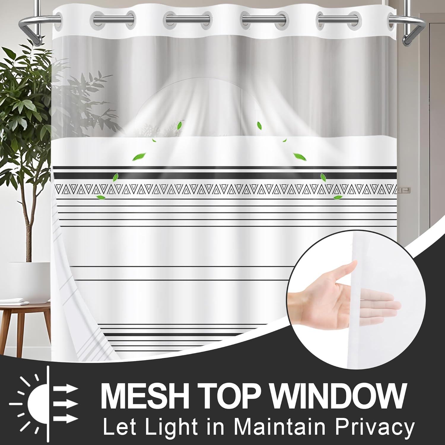 AXURXUI No Hook Shower Curtain Set with Window
