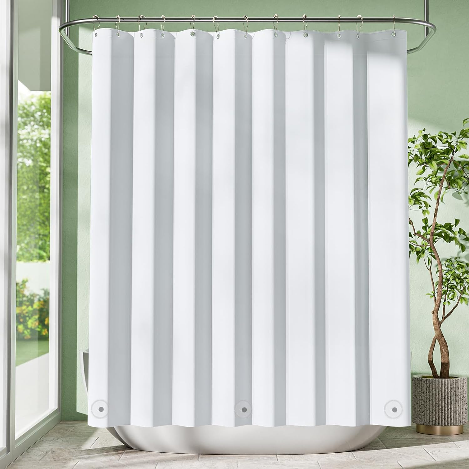 Amazer White Waterproof Shower Curtain Liner with Magnets