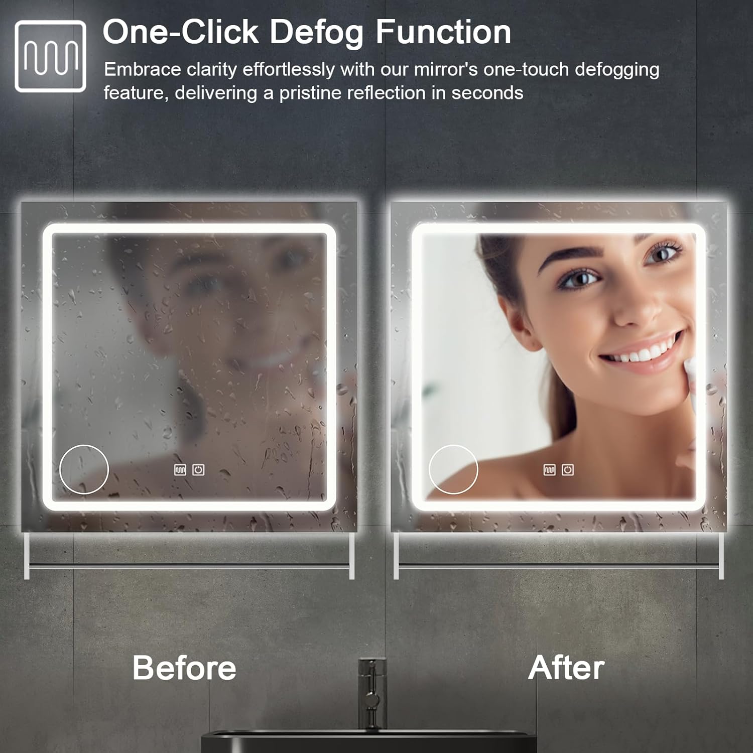 Vabches LED Bathroom Mirror 32x36 Anti-Fog Wall Mount