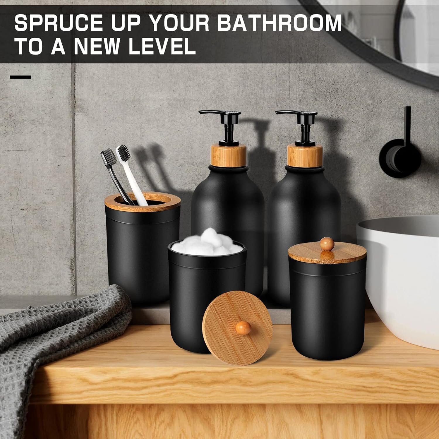 ALPIRIRAL Matte Black 5Pc Bathroom Accessories Set