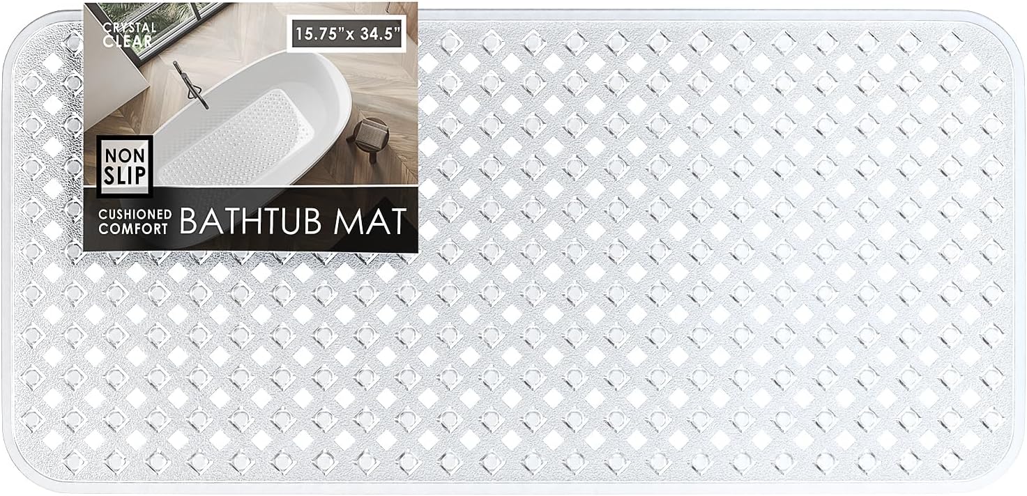 Clara Clark Non Slip Bath Mat 35x16 with Suction Cups and Drainage Holes