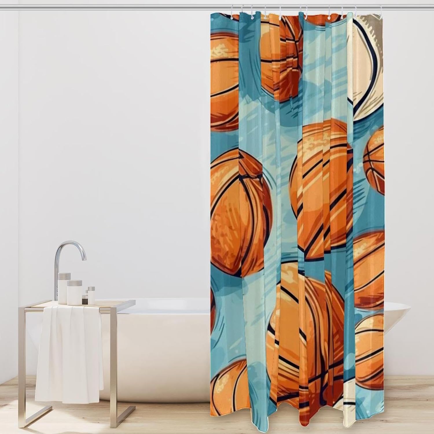 VAPOKF Basketball Shower Curtain Set with 12 Hooks 60x72 Inches