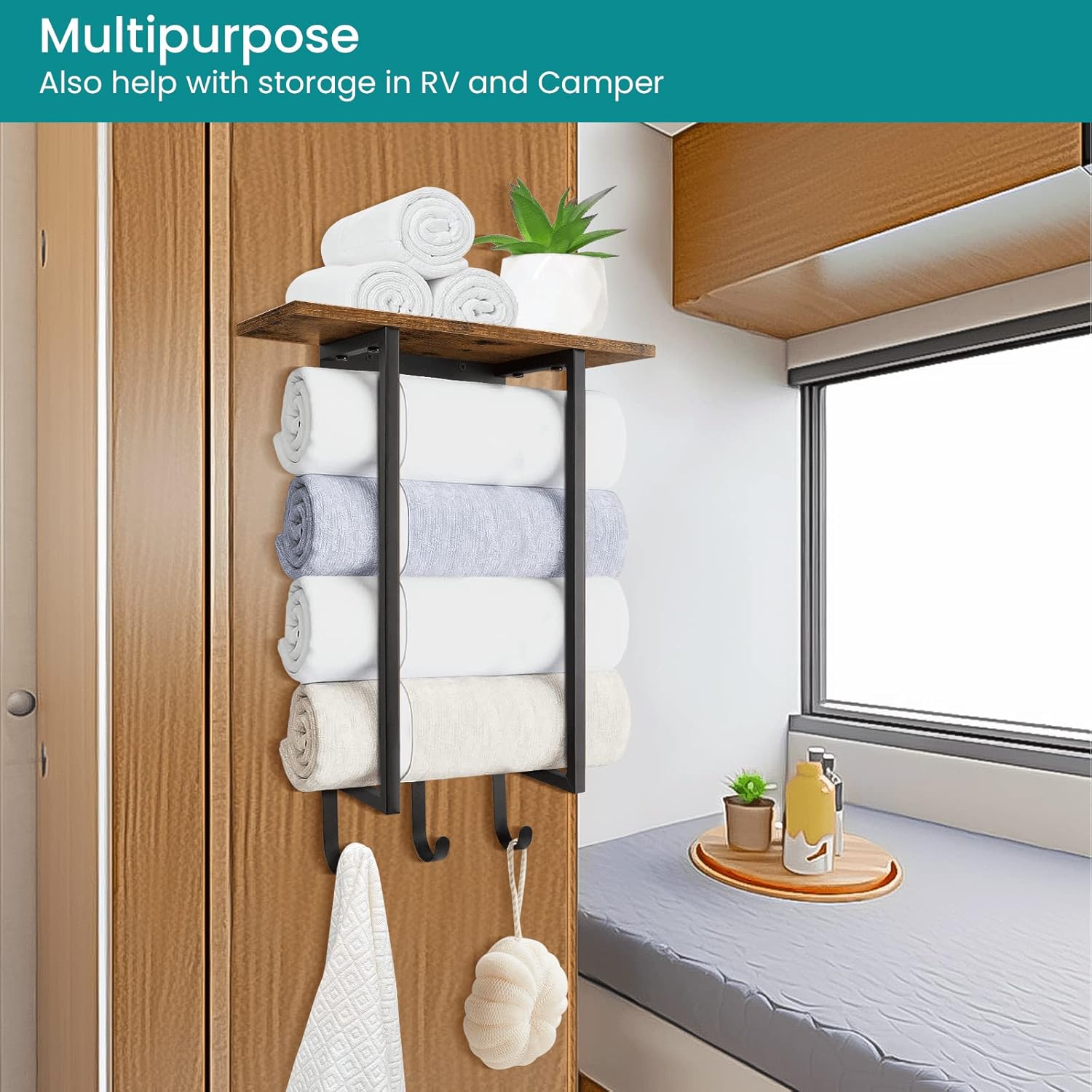 ELITEROO Towel Rack with Shelf and 3 Hooks