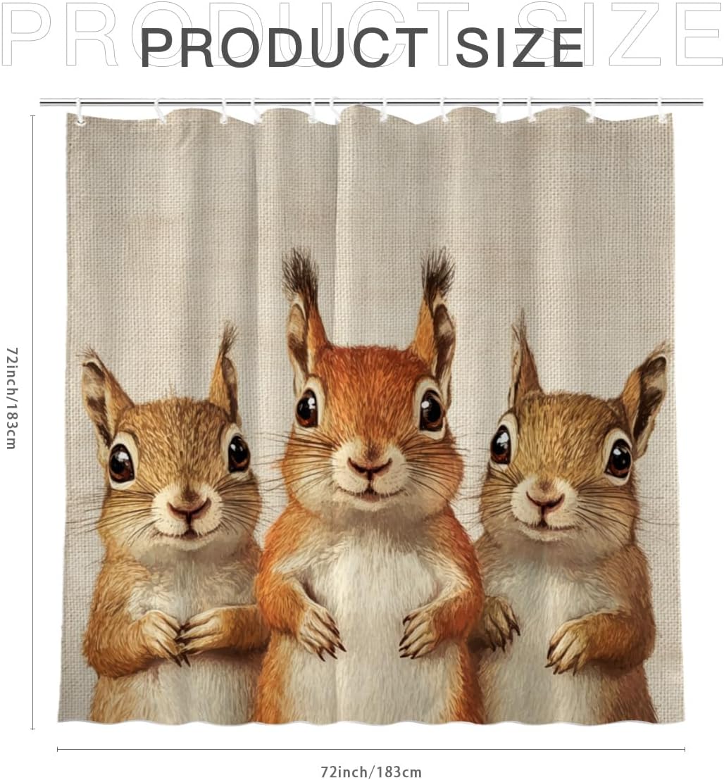 Funny Squirrel Design Shower Curtain Set with 12 Hooks 72x72