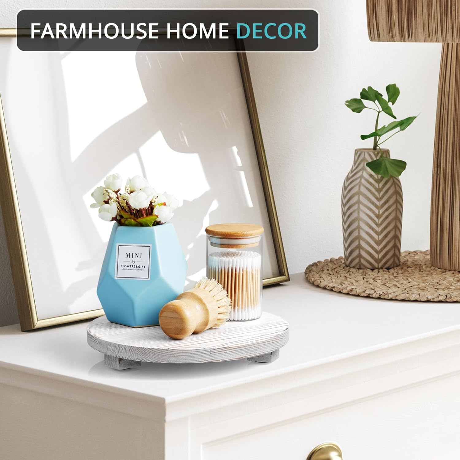 Bivvclaz 9 Rustic White Round Wood Tray