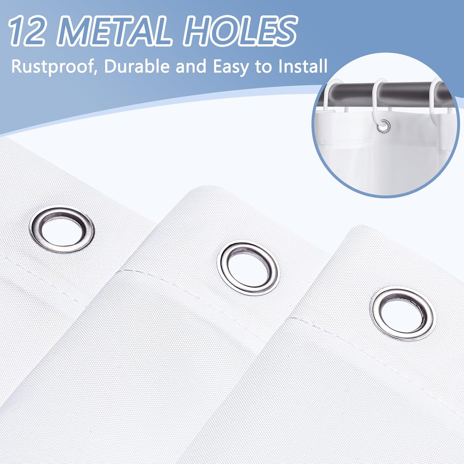 Furlinic 72x72 Waterproof Shower Curtain Liner with 12 Rustproof Hooks