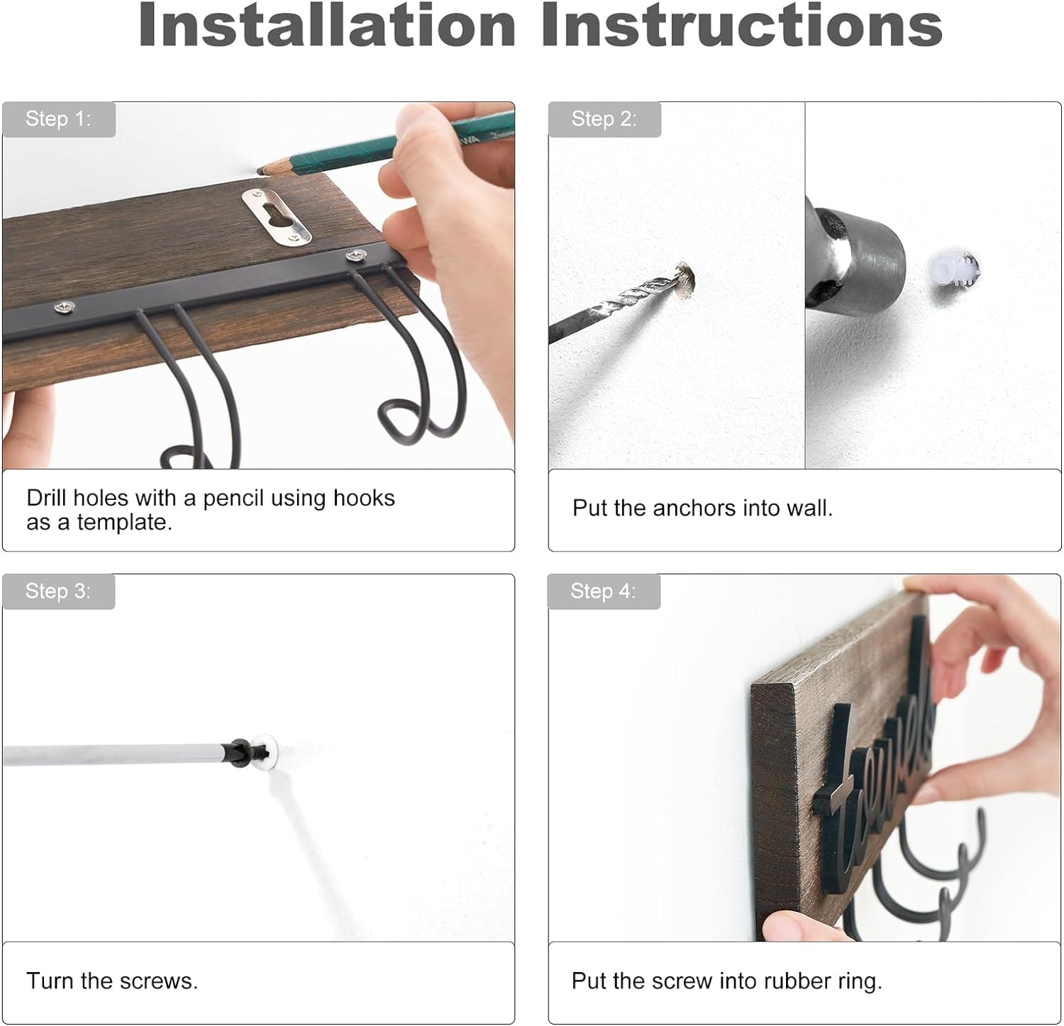 Mkono Rustic Wood Towel Rack with 6 Hooks