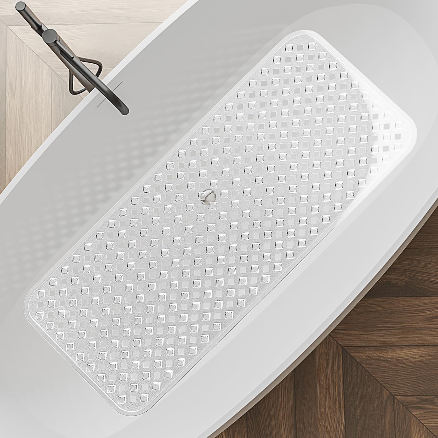 Clara Clark Non Slip Bath Mat 35x16 with Suction Cups and Drainage Holes