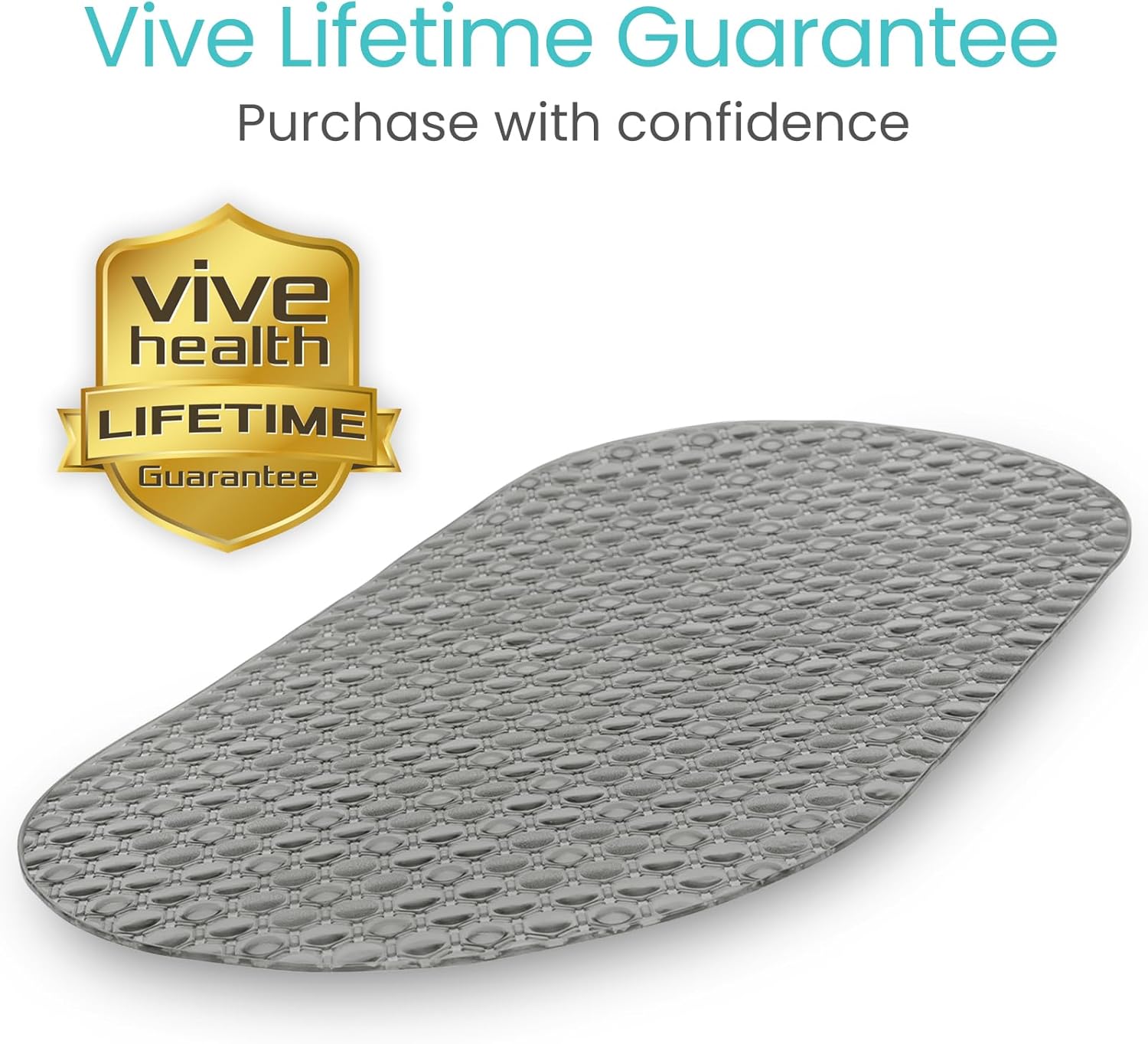 Vive Oval Bathtub Mat - Non-Slip Secure Durable Easy to Clean Gray