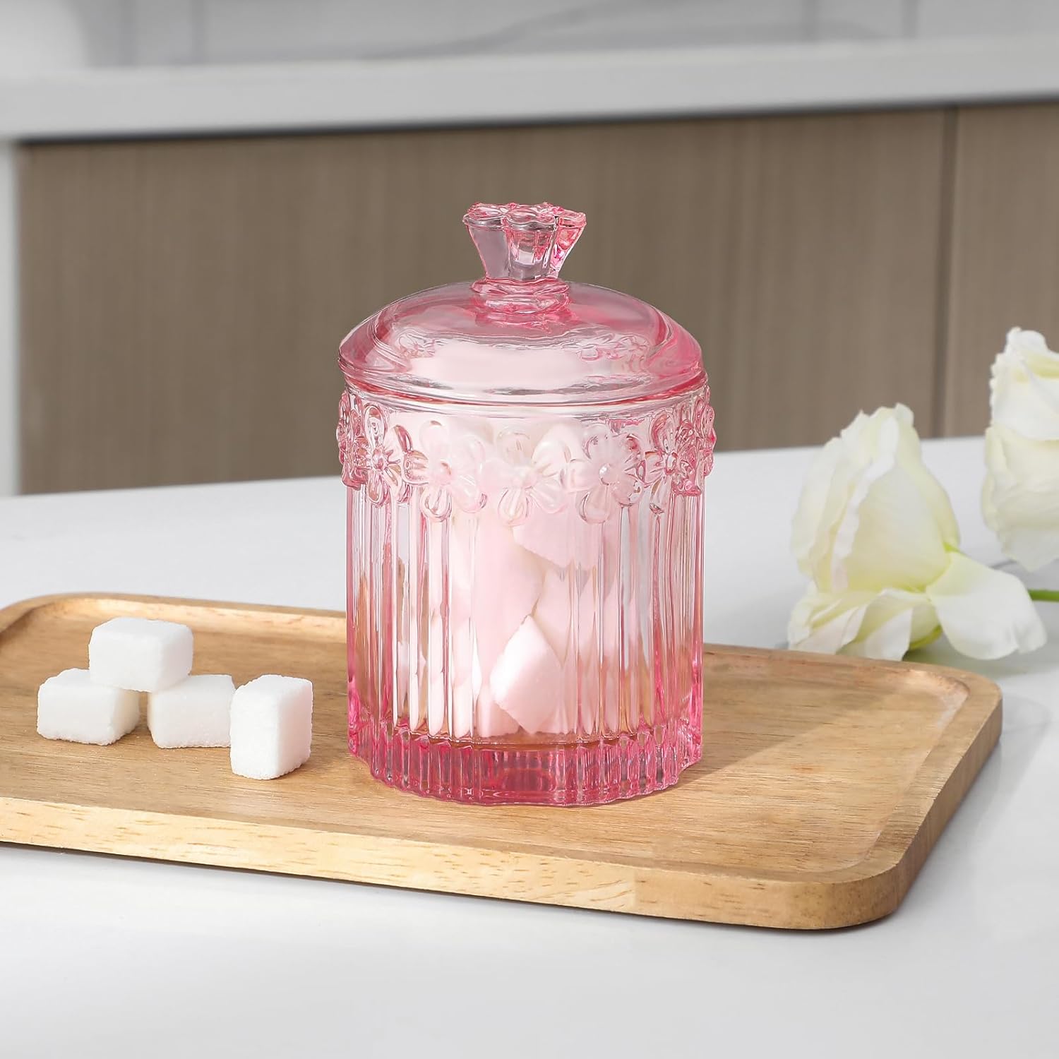 Rejomiik 2 Pack Qtip Holder Glass Jars with Lids