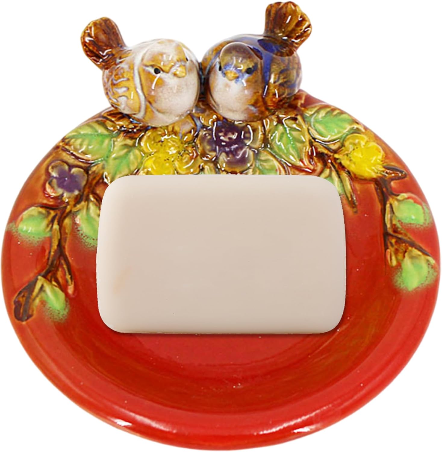 NASSMOSSE Bird Soap Dish Ceramic 5x5x3 Inch with Flower Leaf Pattern