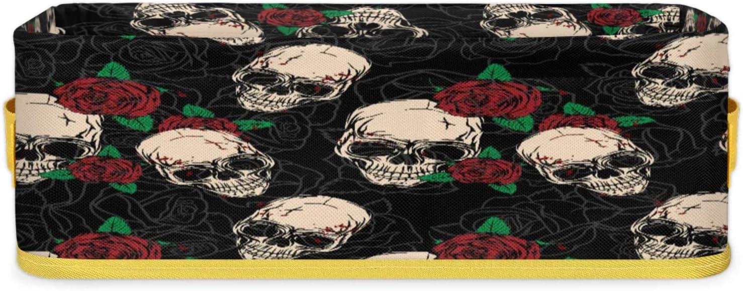 Snatocys Skull Floral Toilet Paper Basket with Handles 1