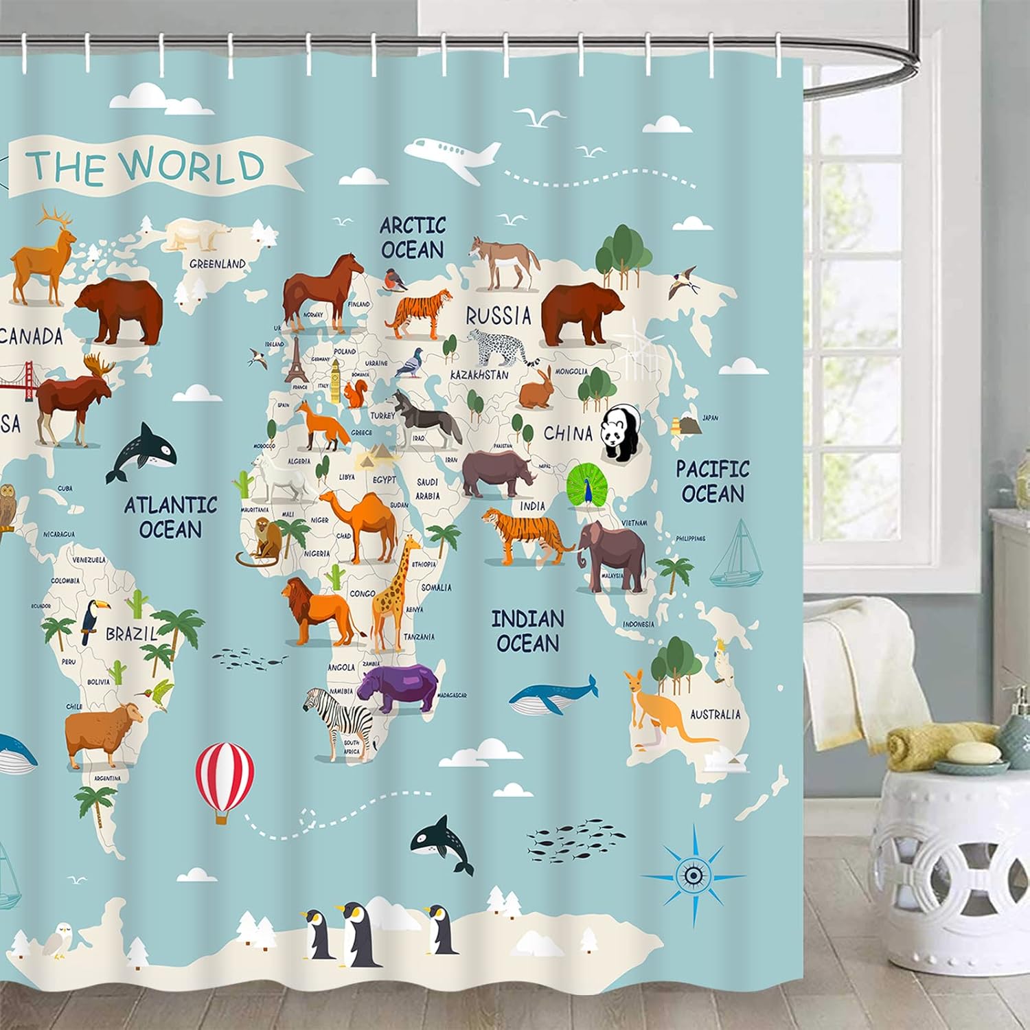 Ikfashoni 4 Pcs Animal World Map Bathroom Set 1