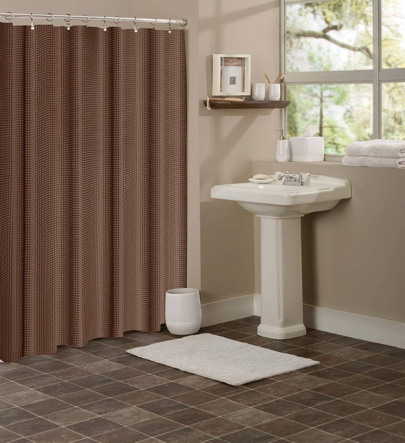 Dainty Home Waffle Weave Shower Curtain - Hotel Style Brown 70x72